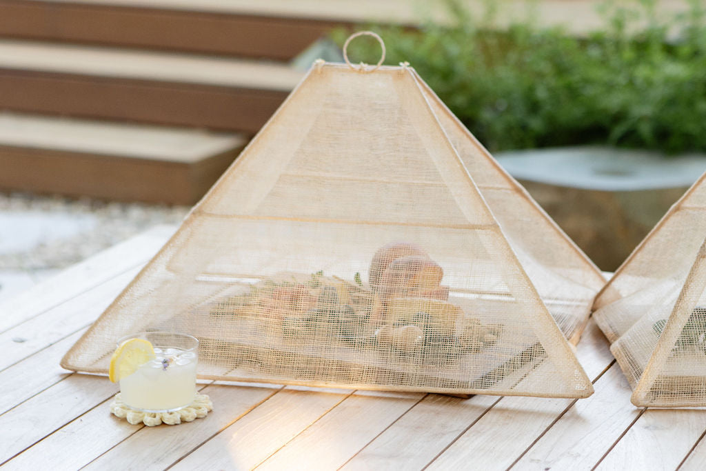 Handmade Collapsible Woven Food Tent | Natural Rose | Mixed